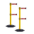 CCW Series WBB-200D - Set of 2 Retractable Dual Belt Stanchion Safety Barrier, Heavy-Duty Rubber Base Yellow Post (11 Foot Belt, Red with"Danger - Keep Out" White Letters Belt)