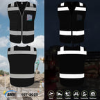TCCFCCT Reflective Safety Vest 5 Pockets High Visibility Safety Vest for Men Women, Work Vest with Horizontal Strip for Walkie-talkie, Durable and Fashion, Meets ANSI/ISEA Standards, Black, L