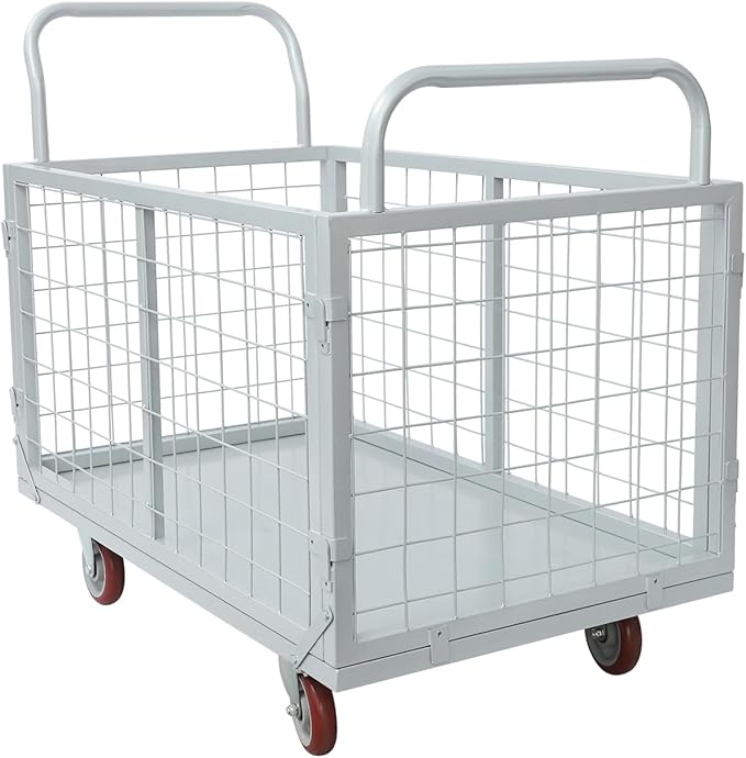 1800Lbs Platform Truck Cart with Cage, 4-in-1 Heavy Duty Cart Utility Cart with 4 Wheels for Warehouses and Logistics Centers 38.39 x 23.62 x 20.79 Inch