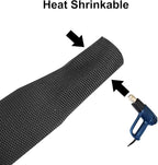 MECCANIXITY Braided Cable Sleeves Heat Shrinkable Fabric Sleeving, 1 1/4" 10ft Black 2:1 Ratio Heat Shrinkable Cord Protector for Harness Cable, Network Cable Protection, Cable Management