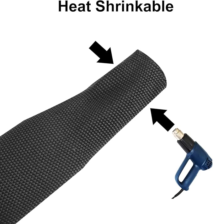 MECCANIXITY Braided Cable Sleeves Heat Shrinkable Fabric Sleeving, 1 1/4" 26ft Black 2:1 Ratio Heat Shrinkable Cord Protector for Harness Cable, Network Cable Protection, Cable Management