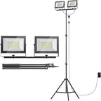 LIVOWALNY 22000 Lumens LED Work Lights with Stand, 2 Adjustable Head 220W Tower Light with 13FT Cord, Portable IP65 Waterproof Tripod Flood Light for Workshop Garage Construction Mechanics Lighting
