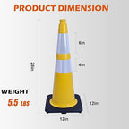 6 Pack 28 Inch Yellow Reflective Traffic Cones, Heavy Duty Black Base Safety Cones for Work Zones, Roadside Assistance and Maintenance Areas (6, Yellow, 28 Inch)