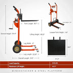 Material Lift Winch Stacker, 330 lbs Capacity Table Cart, 40.5" Lifting Height Manual Forklift Stacker, Pallet Jack Truck Dolly with Swivel Casters and Lift Plate (Orange)