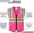Safety Vest for Men Women Reflective with Multiple Pockets Mesh High Visibility Construction Work Vest,Meets ANSI/ISEA Standards(EK1-178-Pink-3XL)