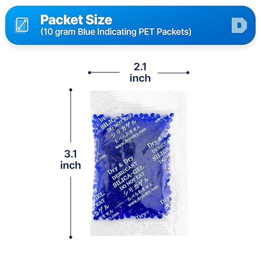 Dry & Dry 10 Gram [200 Packets] Blue Indicating(Blue to Pink) Silica Gel Packets Desiccants Silica Gel Packets - Rechargeable Silica Packets, Silica Gel, Silica Gel Packs