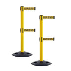 Crowd Control Warehouse CCW Set of 2 Retractable Dual Belt Stanchion Safety Barrier, Heavy-Duty Rubber Base Yellow Post, WBB-200D (9 Foot Belt, Yellow with"Cleaning in Progress" Black Letters Belt)