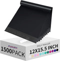 Fuxury 1500 Pcs 12x15.5" Poly Mailers,Waterproof Mailing Envelopes for Clothing, Strong Adhesive Poly Shipping Postage Bags for Small Business(Black)