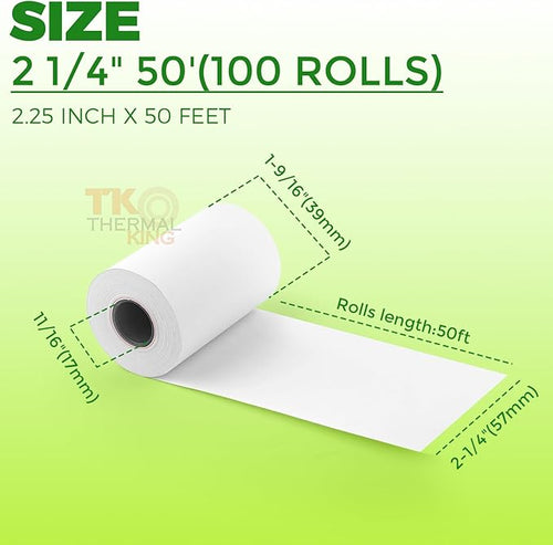 (100 Rolls) 2 1/4" x 50' Thermal Paper, POS Receipt Paper for Retail Business Cash Register, Fits All Credit Card Terminal