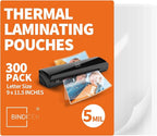 Binditek 300 Pack 5 Mil Thermal Laminating Pouches, 9x11.5 Inches Laminating Sheets, for Letter Size, Ultra Clear, Glossy, Hold 8.5x11 Inches, Heat Seal, School Office Supplies