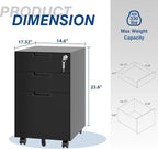 3 Drawer Vertical File Cabinet, Mobile Filling Cabinets with Lock for Legal/Letter Size, Pre-Built Office Storage File Cabinet with Wheels Under Desk - Fully Assembled
