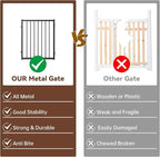 6 Panels Full Metal Freestanding Dog Gates with Door, 120” W x 24” H Folding Pet Gate Fence with Support Feet for Indoor,Stairs, Hallways and Doorways(Black)