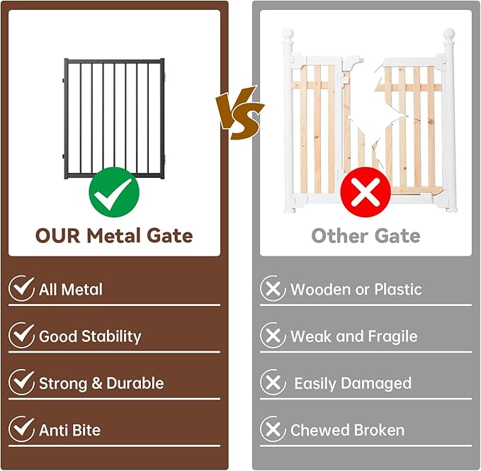 2 Panels Full Metal Freestanding Dog Gates, 40” W x 24” H Folding Pet Gate Fence with Support Feet for Indoor,Stairs, Hallways and Doorways(Black)