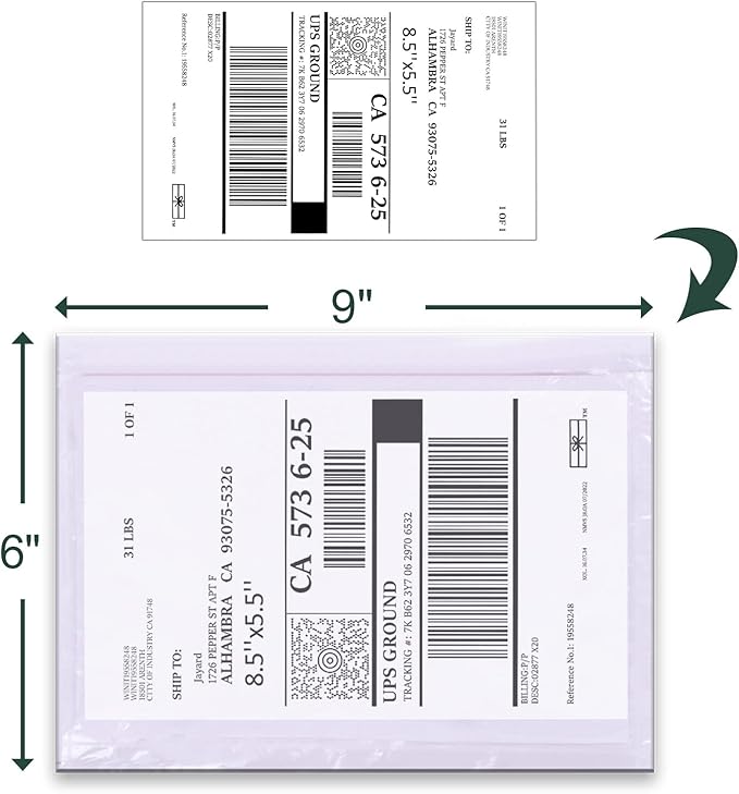 Packing List Pouches 4.5'' X 5.5'', Shipping Label Sleeves, Packing Slip Envelopes, Clear Adhesive Top Loading Packing List (6"" X 9"")