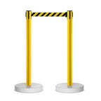 Crowd Control Warehouse - CCW Set of 2 Retractable Belt Barrier Stanchion, Water Fillable Base MSH630-11 Foot Belt, Black/Yellow Belt with Yellow PVC Plastic Post