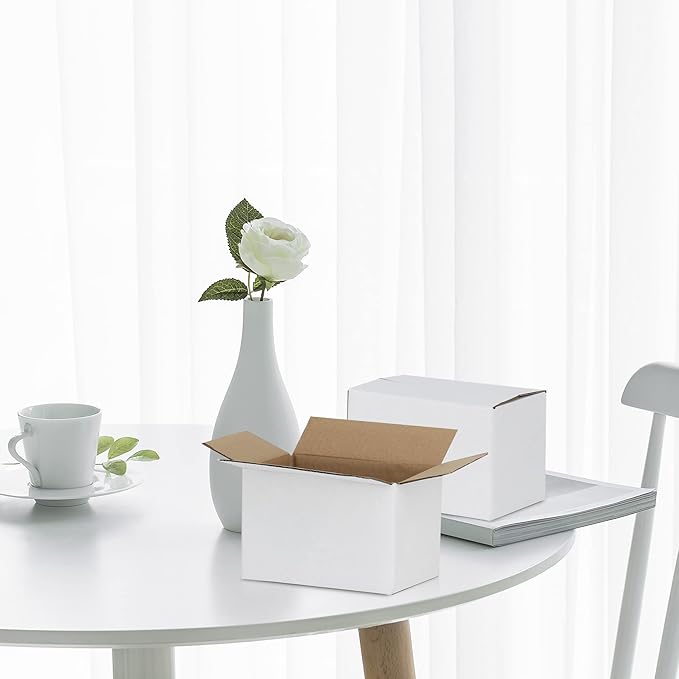 6x4x4 inches Shipping Boxes 50 Pack, Kraft Corrugated Small Cardboard Boxes for Mailing Packing, White