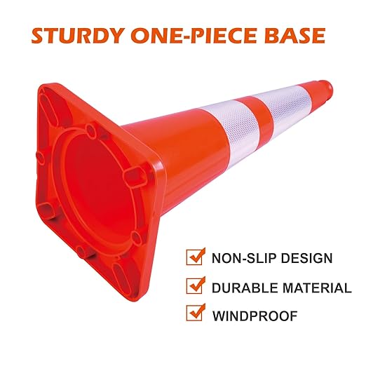 8 Pack Traffic Safety Cones 28 Inches with Reflective Collars, Orange Construction Cone, Restorable Parking Cones, Heavy Duty Road Cones for Parking Lot, Traffic Control, Driveway Road Parking