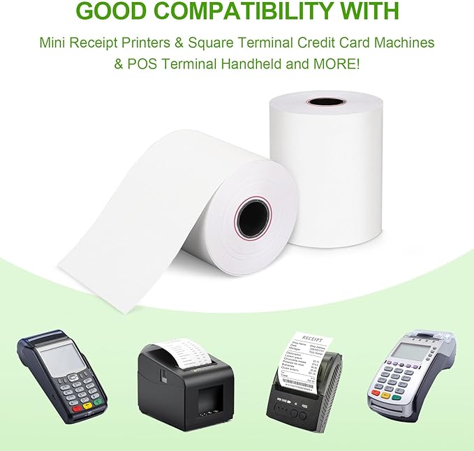 (100 Rolls) 2 1/4 x 50 Thermal Receipt Paper, White BPA-Free, Compatible with POS, Credit Card Terminals and Most Register Machines