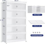600QT Plastic Stackable Storage Bins with Lid, 150GAL Extra Large Collapsible Box with Wheels Clear Door, Foldable Closet Organizer Container Cabinet Drawer for Home Kitchen，5Pack, White