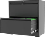 2 Drawer File Cabinet with Lock, Black Metal Lateral Filing Cabinets for Home Office, Heavy Duty Steel Horizontal Locking Storage Cabinet for Legal/Letter/A4 Size File, Assembly Require