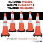 24 Pack 28" Inch Orange Traffic Safety Cones with Dual Reflective Collars - High Visibility Industrial Pylons Traffic Cones for Road, Parking Lots, Driving, Construction