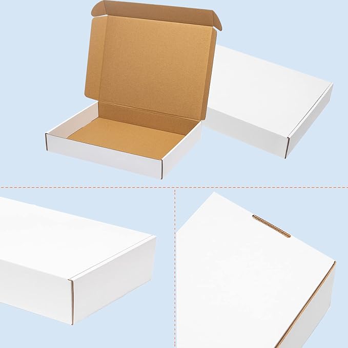 White Shipping Boxes 13x10x2" 25 Pack - Corrugated Cardboard Box Mailers for Small Business, Literature Mailer Packaging Supplies
