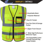 Hi Vis Reflective Safety Vest for Men Women Mesh Class 2 High Visibility Vest with Pockets,Meets ANSI/ISEA Standards(EK170-Mesh-Yellow-3XL)