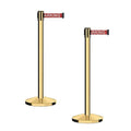 CCW Series RBB-100 - Set of 2 Stanchion Retractable Belt Barriers (11 Foot Belt, Red with"NO Parking" White Letters Belt with Polished Brass Post)