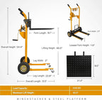 Material Lift Winch Stacker, 330 lbs Capacity Table Cart, 40.5" Lifting Height Manual Forklift Stacker, Pallet Jack Truck Dolly with Swivel Casters and Lift Plate (Yellow)