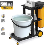TUFFIOM Commercial Traditional Cleaning 3-Shelf Janitorial Cart, 500 Lbs Capacity Housekeeping Cart, Wheeled with Yellow VinylBag and Cover w Lid, Black,