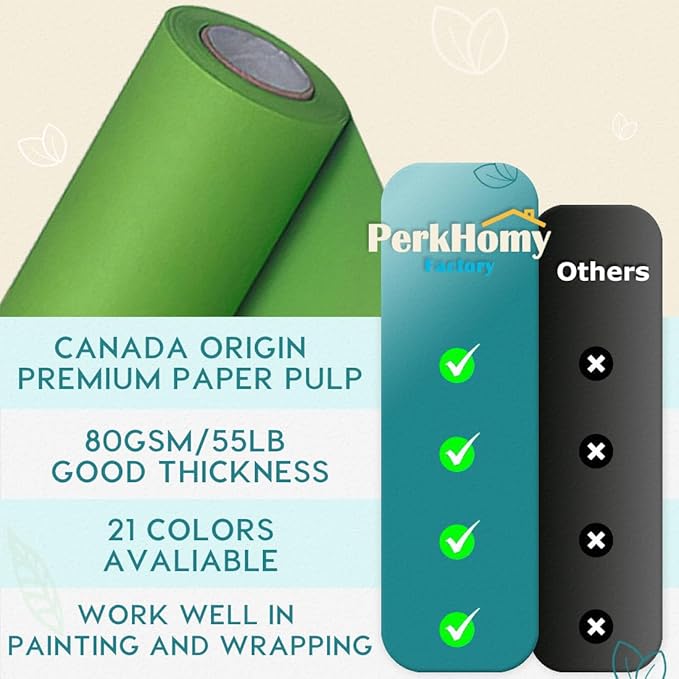 PerkHomy 36" x 2,400" (200') Medium Green Kraft Paper Roll for Craft Bulletin Board Paper Art Table Covering Crafting Gift Wrapping Bouquet Packing Parcel 80GSM 55LB (Medium Green, 36" x 200')