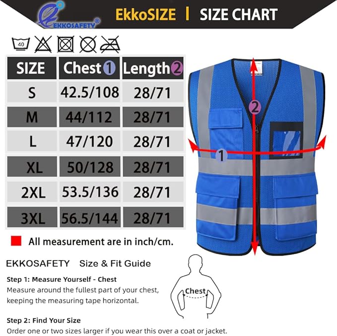 Hi Vis Reflective Safety Vest for Men Women Mesh High Visibility Vest with Pockets,Meets ANSI/ISEA Standards(EK170-Mesh-Blue-XL)