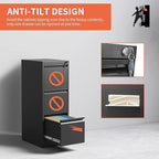 3 Drawer File Cabinet with Lock, Metal Vertical Filing Cabinets for Home Office, Steel Storage Cabinet for Hanging Legal/Letter Size Files, Assembly Required (Black)