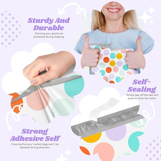 Metronic Cute Poly Mailers 10x13" 1200Pcs, Colorful Polka Dots Shipping Bags for Clothes, Self Adhesive Shipping Envelopes Waterproof Mailers Poly Bags Packaging Mailing Bags for Small Business