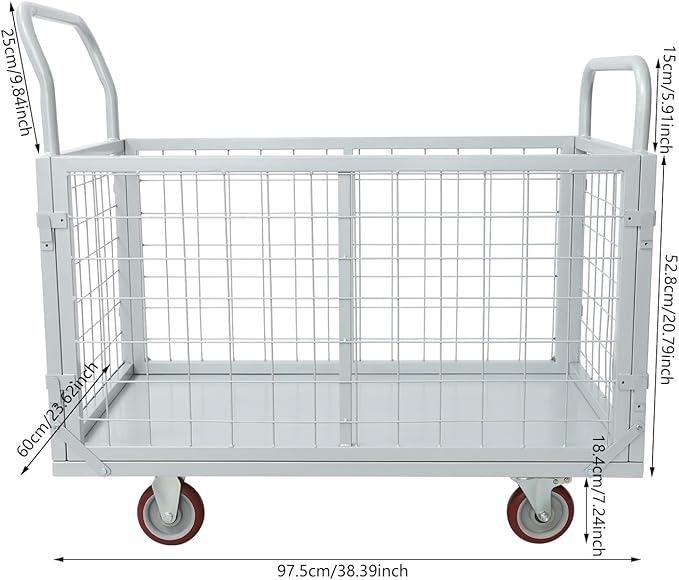4-in-1 Heavy Duty Platform Truck Cart with Removable Cage, Folding Hand Cart with 4 Wheels, 1800 Lbs Load Capacity, Multi-Purpose Push Dolly for Groceries, Warehouse, Workshop, Logistics, Silver