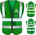YOWESHOP High Visibility Safety Vest Custom Your Logo Protective Workwear 5 Pockets With Reflective Strips Outdoor Work Vest (S, Green Luminous)