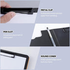 Clipboard Folder, 2 Pcs A4 Foldable Clipboard with Horizontal and Vertical Double Metal Clips, 360 Degree Foldable Binder Clipboards with Pen Holder, File Cover Work Folder Clipboards, Orange