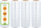 PSBM Stretch Wrap, 4 Pack, 12 Inch x 2000 Feet, 60 Gauge, Clear Plastic Cling, Cast Hand Stretch Film Rolls for Packaging Moving Packing Pallets