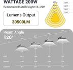 200W UFO Led High Bay Light,120VAC,5000K Daylight Commercial Bay Lighting,IP66 Waterproof,30500LM,850W MH/HPS with Plug Area Lighting for Warehouse/Shop/Workshop/Barn/Gym/Factory