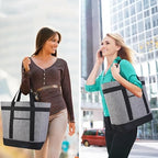 Insulated Reusable Tote Bag for Grocery Shopping for Women/Men, Waterproof Cooler Bags for Travel/Beach/Picnic, Pizza/Food Delivery Bag to Keep Food Cold/Hot (Cationic Cloth, Grey，2-Pack)