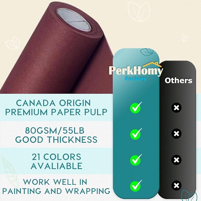 PerkHomy 24" x 1,440" (120') Wine Red Kraft Paper Roll for Craft Bulletin Board Paper Art Table Covering Crafting Gift Wrapping Bouquet Packing Parcel 80GSM 55LB (Wine Red, 24" x 120')