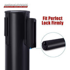 DuraSteel Black Crowd Control Barriers Stanchions with Retractable Belts - Metal Stanchion Posts w/ 6.5ft Black Retractable Barrier Belt Ropes - Queue VIP Safety Line Dividers - Set of 2 Stantions