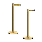 CCW Series RBB-100 - Set of 2 Stanchion Retractable Belt Barriers (9 Foot Belt, Yellow with"Danger - Forklift Trucks" Black Letters Belt with Polished Brass Post)