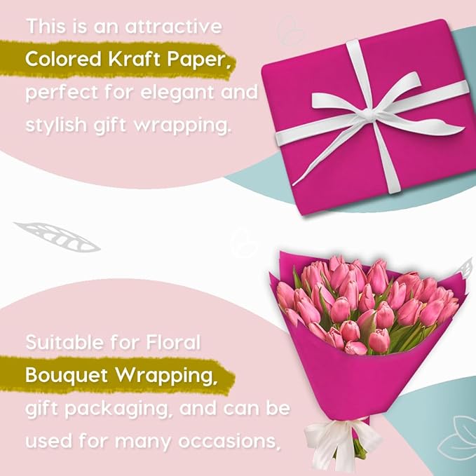 PerkHomy 48" x 1,440" (120') Rose Red Kraft Paper Roll for Craft Bulletin Board Paper Art Table Covering Crafting Gift Wrapping Bouquet Packing Parcel 80GSM 55LB (Rose Red, 48" x 120')