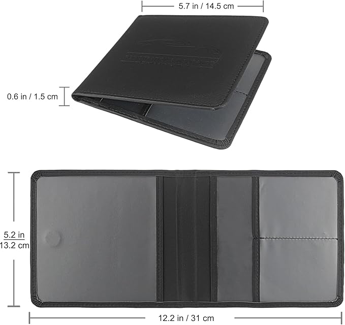 Car Registration and Insurance Holder, Leather Registration and Insurance Card Holder, Vehicle Glove Box Organizer - For Documents, Cards, License (Black)