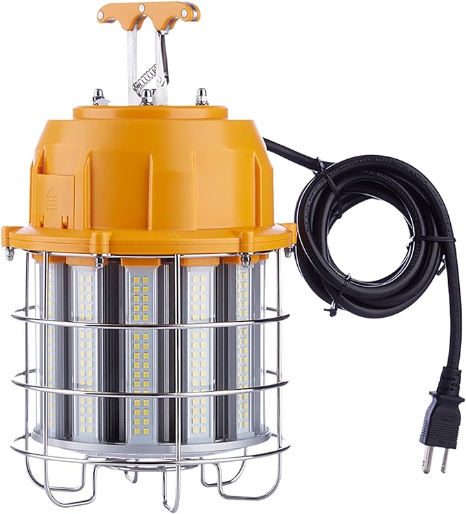 LED Temporary Work Light 100W LED Construction Lights 12,000lm 5000K Daylight Stainless Steel Guard Portable Hanging Work Lighting Workshop Jobsite Light Outdoor