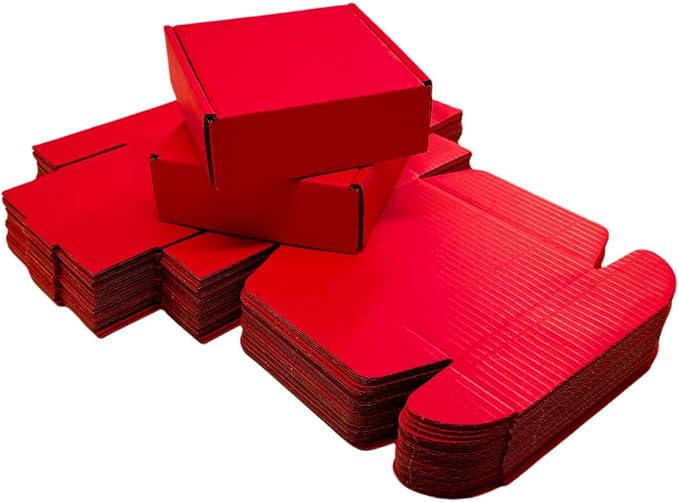 50 Pcs 6.3 x 6 x 1.6 inches Shipping Boxes for Small Business Cardboard Corrugated Mailer Boxes for Shipping Packaging Holidays Craft Gifts Giving Products (Red, 6.3 x 6 x 1.6")