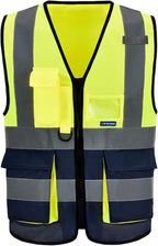 A-SAFETY Reflective Safety Vest,Hi Vis 7 Pockets High Visibility Zipper Front Safety Vest,Yellow&Navy Color Mixed, XXXL