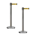 CCW Series - Set of 2 Stanchion Retractable Belt Barriers (11 Foot Belt, Yellow with"Beware Open Pit" Black Letters Belt with Satin Stainless Steel Post)