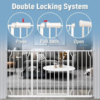 ALLAIBB Extra Wide Pressure Mount Baby Gate Auto Close White Metal Child Dog Pet Safety Gates with Walk Through for Stairs,Doorways,Kitchen and Living Room (71.65-85.03"/182-218cm)